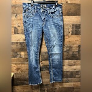 Buckle Salvage Havoc Slim Straight Jeans Men’s 33x31 Blue Distressed Denim